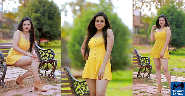 Harshitha Gowda Hot In Yellow Mini Dress